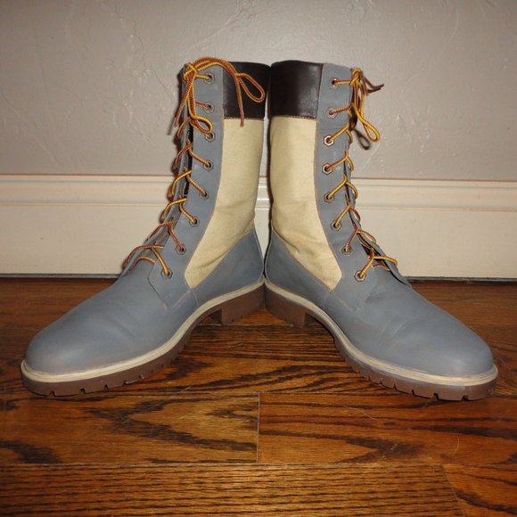 TIMBLERLAND Women's Lace Up Leather and Canvas Gray Combat Boots Size 9.5 - Picture 1 of 9